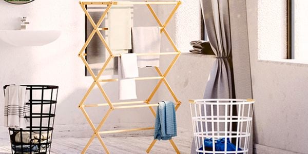 Clothes airer with towels.