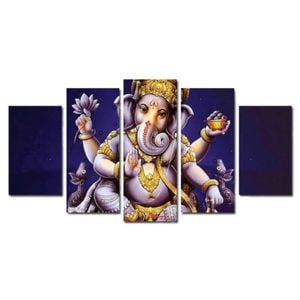 Mayalu Lord Ganesh 5-Panel Canvas Wall Art in Purple 30x50/70/80 cm Premium Digital Print