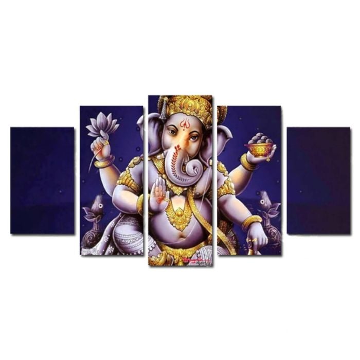 Mayalu Lord Ganesh 5-Panel Canvas Wall Art in Purple 30x50/70/80 cm Premium Digital Print