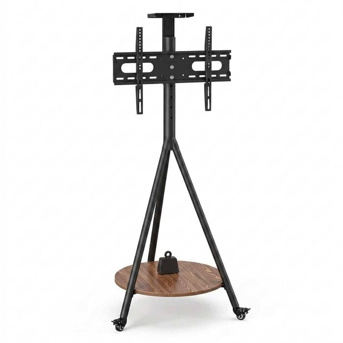P&p White Natural Tripod Tv Stand Floor Mount Adjustable Shelf Modern Design