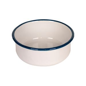 Urban Style Enamelware 16cm/900ml Round Bowl w/ Blue Rim - White