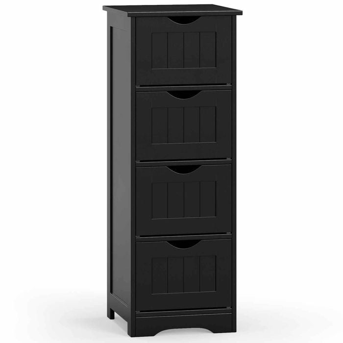 Costway 4 Drawer Wooden Floor Cabinet Free Stand Storage Anti-tip Black