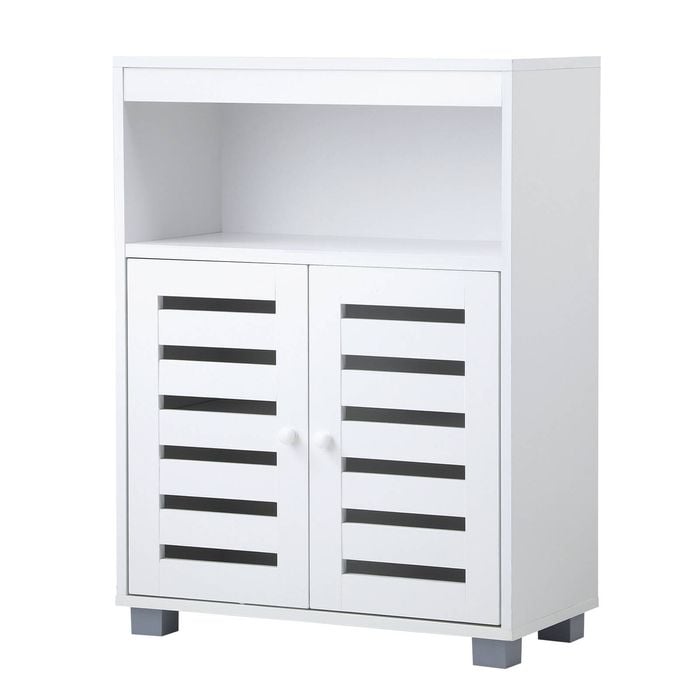 Oikiture Buffet Sideboard Shoe Storage Cabinet Slatted Doors White