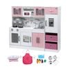 Keezi Kids Kitchen Playset 2-Piece Wooden Pretend Play Coffee Maker Toy Pink and White