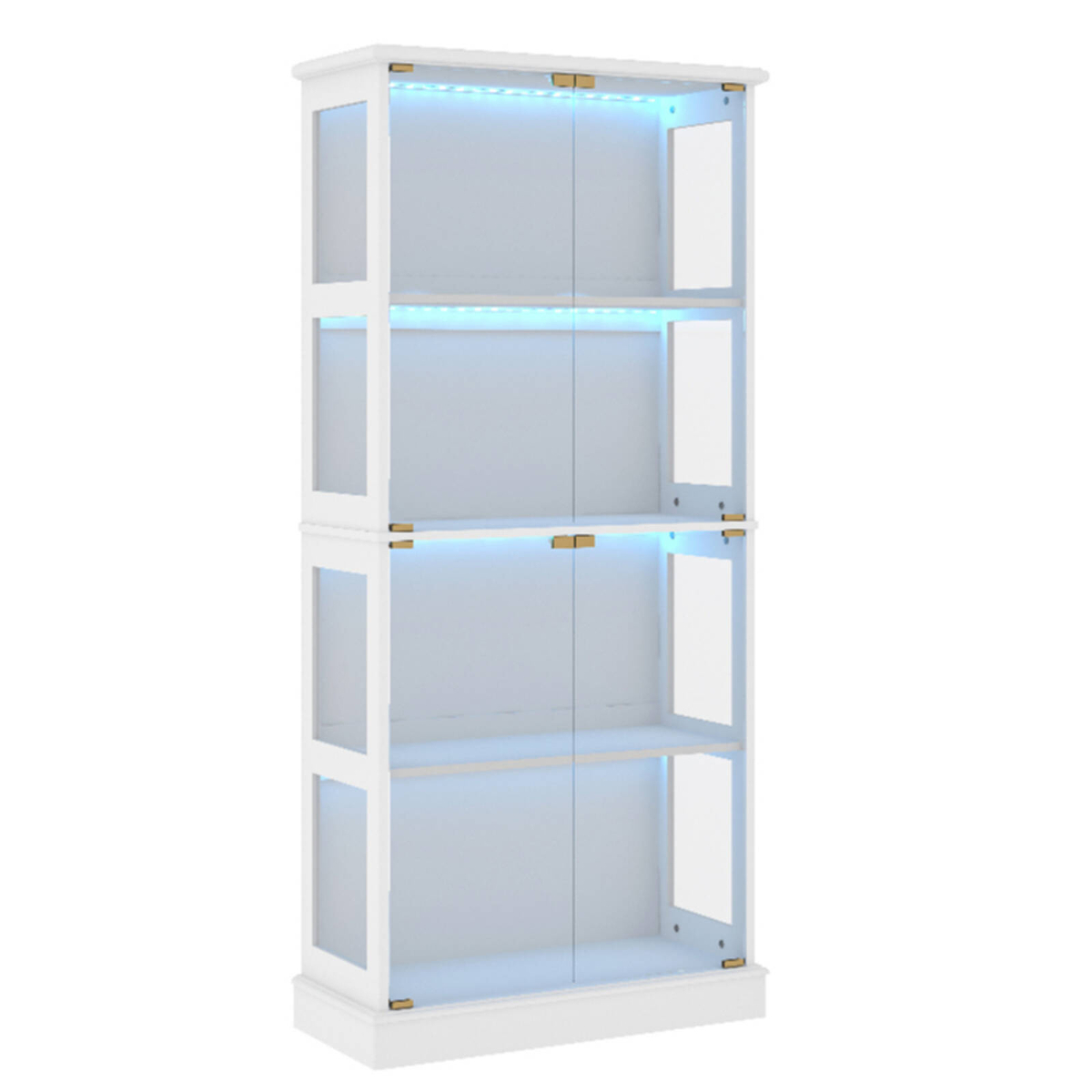 Display Cabinet 4 - Tier Shelves Storage LED Light Bookcase Stand Rack ...