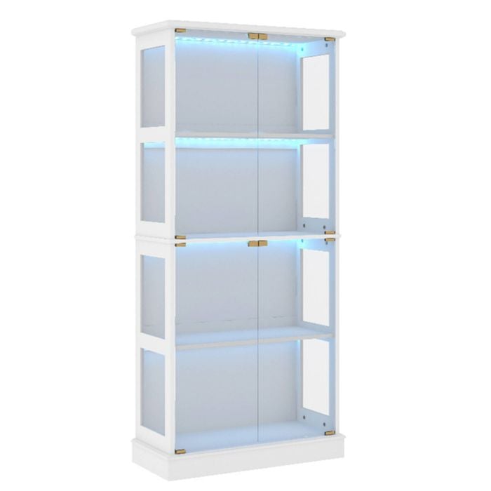 Display Cabinet 4 - Tier Shelves Storage LED Light Bookcase Stand Rack kitchen