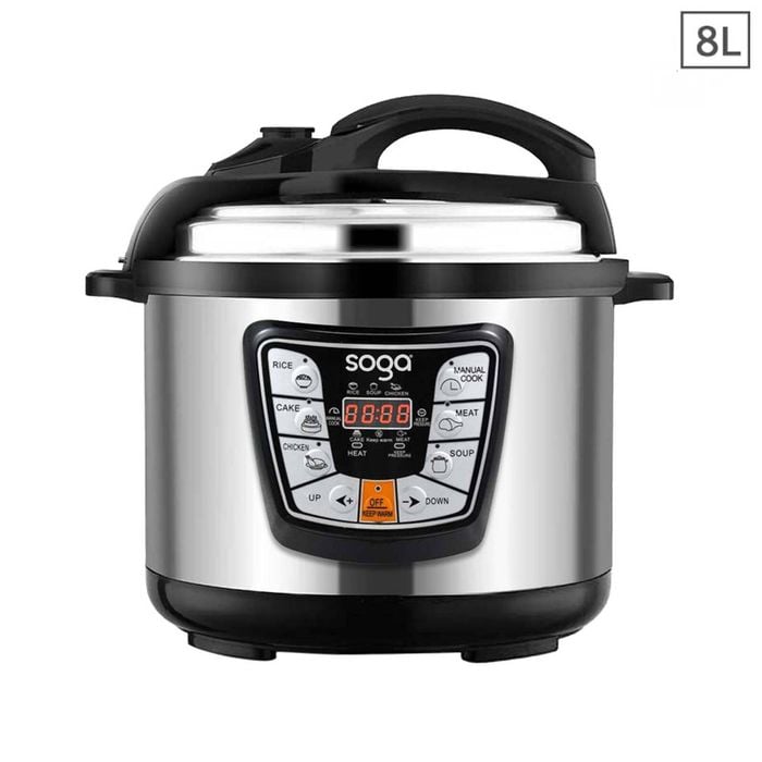 SOGA 8L 1600W Stainless Steel Electric Pressure Cooker with Non-Stick Pot