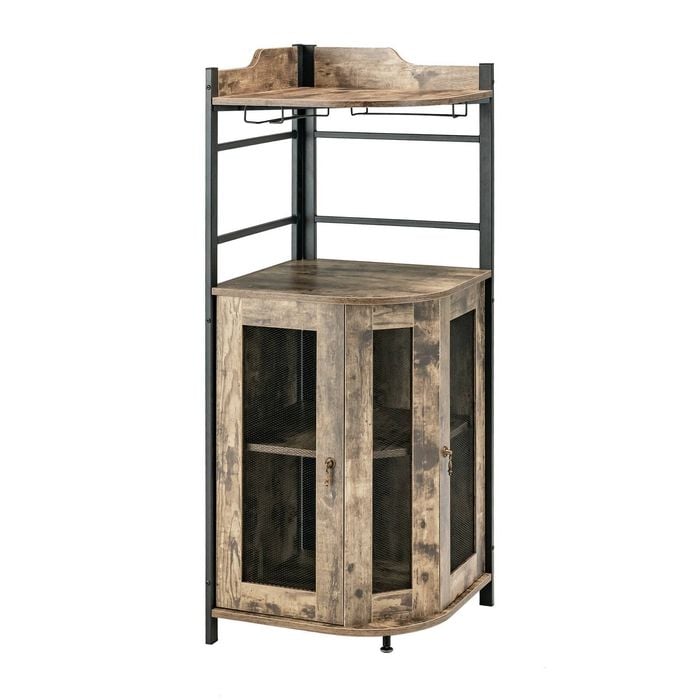 Costway Corner Wine Cabinet Space-saving With Glass Holder