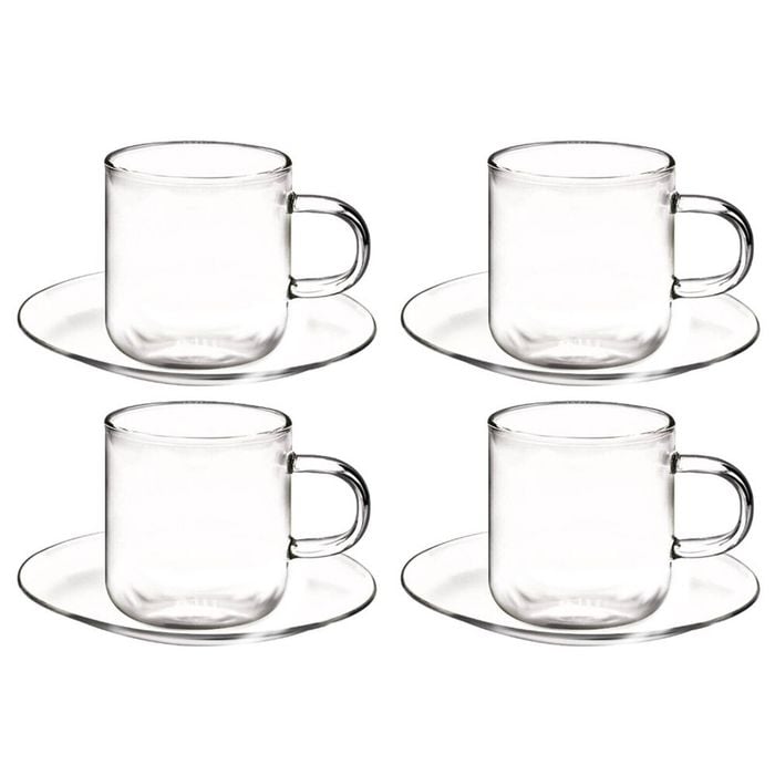 4pc Coffee Culture Odin 90ml Glass Beverage Espresso Cups & Saucers Set Clear