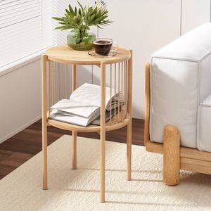Homfurn 2-tier Storage Side Table, Nightstand, Rustic Storage Shelf, Wood