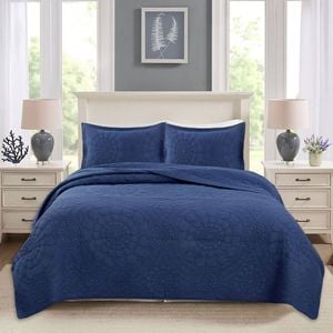 Bloomington 100% Cotton Lightly Quilted Coverlet Set Unity Navy Queen