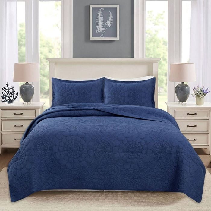 Bloomington 100% Cotton Lightly Quilted Coverlet Set Unity Navy Queen