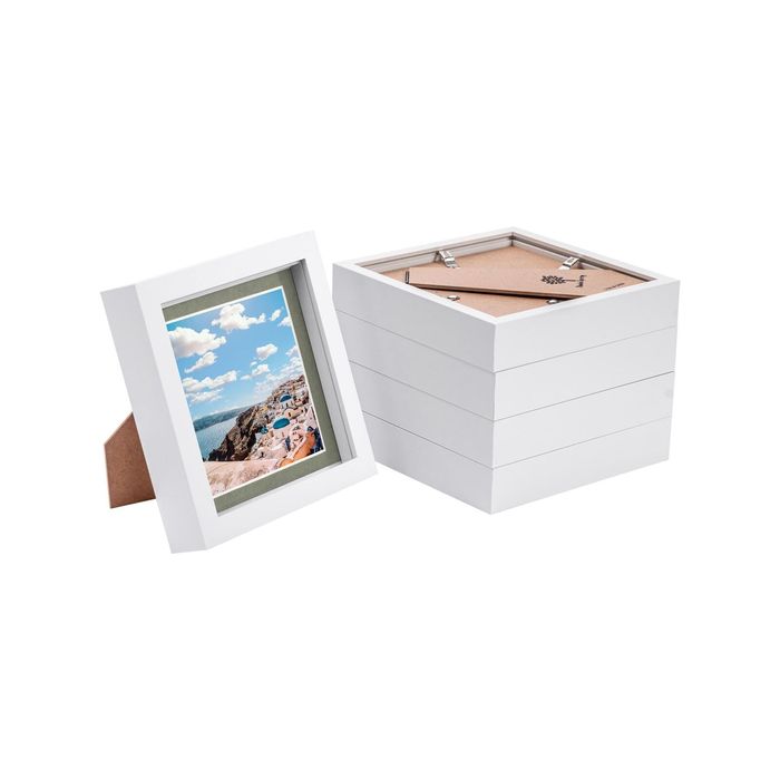 Nicola Spring 6" x 6" White 3D Box Photo Frames - 4" x 4" Mount - Pack of 5