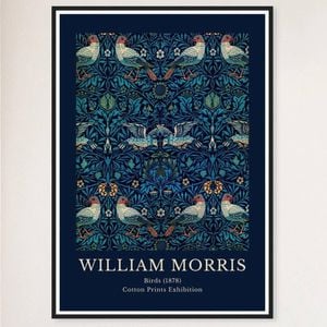 Galrie William Morris Birds Print Exquisite Cotton Exhibition Artwork (1878) Home Decor, Black Frame, 50 x 70cm (20 x 28inch)