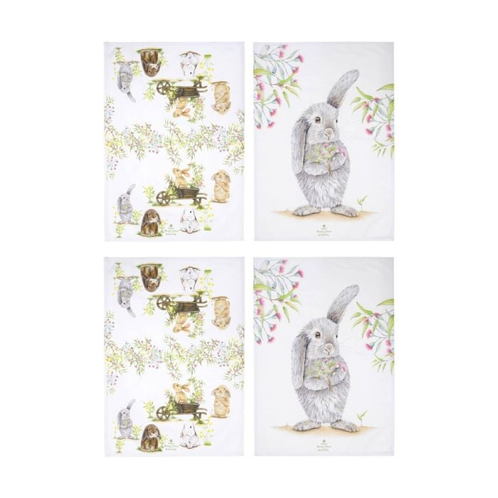 2x 2pc Ashdene Bunny Tales Prints Kitchen Tea Towel Kitchenware Set Floral