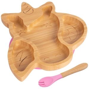 Tiny Ding Bamboo Unicorn Baby Weaning Plate & Fork Set