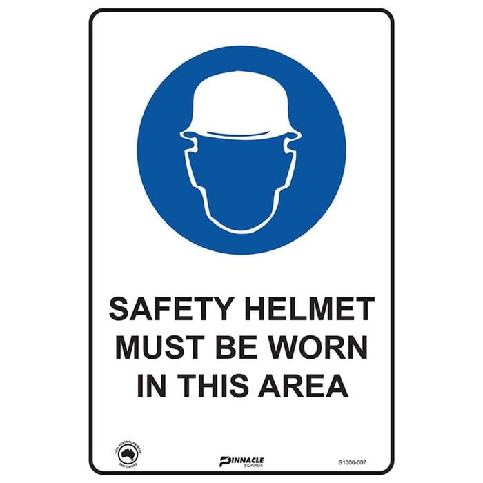 Pinnacle 300 x 200mm Poly Safety Helmet Must Be Worn In This Area Sign 