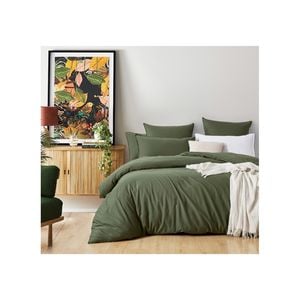 Gioia Casa Vintage Washed Cotton Queen Bed Quilt Cover Set - Khaki Green