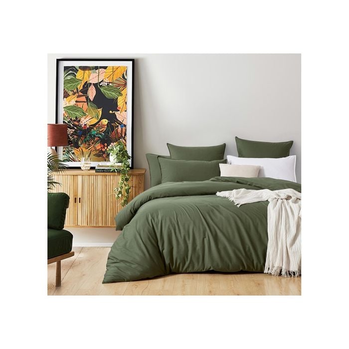 Gioia Casa Vintage Washed Cotton Queen Bed Quilt Cover Set - Khaki Green