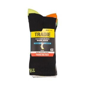 Tradie Men's Multi Coloured Ribbed Work Crew Socks - 6 Pack - Size 11-13