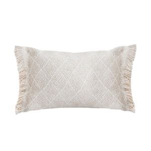 SOGA 35cm Rectangular Natural Woven Diamond Pattern Fringe Trim Throw Pillow