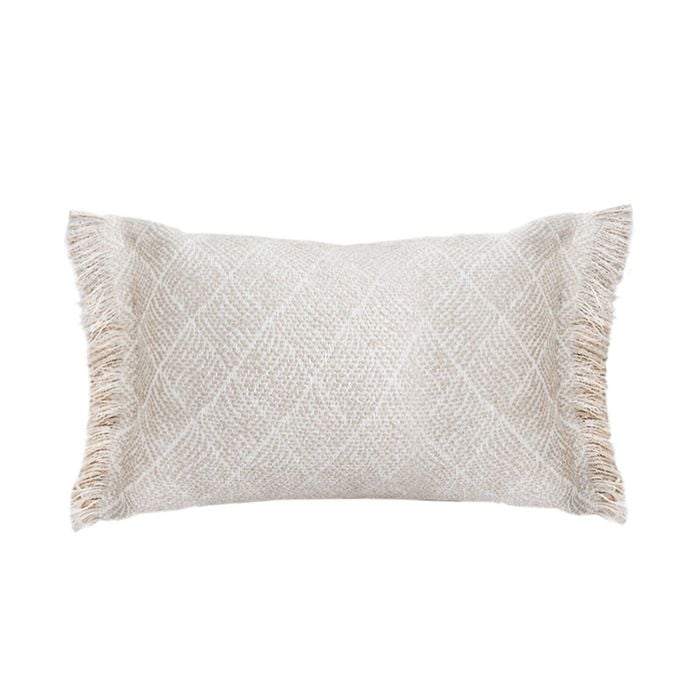 SOGA 35cm Rectangular Natural Woven Diamond Pattern Fringe Trim Throw Pillow