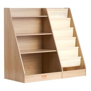 VEVOR 4-Tier Kids Wooden Bookshelf Six-Layer Sling Bookcase for Kids Room