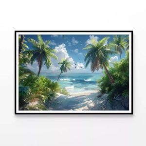 Palm Trees on the Beach View  Print 100% Australian Made 120x90cm  (Poster)