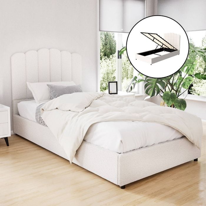 Artiss Boucle Bed Frame King Single Gas Lift Storage