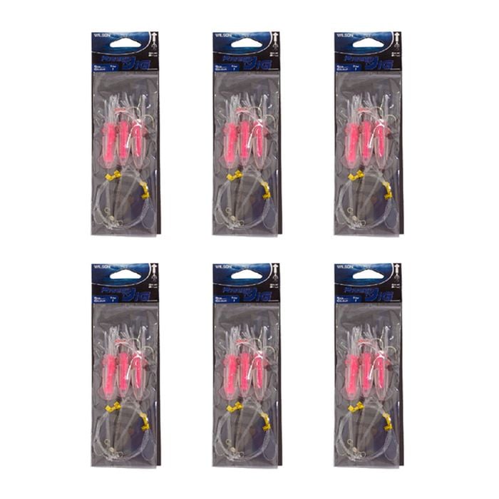 6x Wilson Rigged to Jig Rig 3 Hook Squid Style Jig Fully UV Active - Colour #1