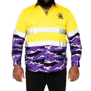 NRL Storm 'Camo' Hi-Vis L/S Cotton Drill Shirt - 5XL