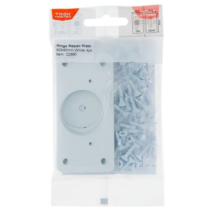 Taskmaster 90 x 45mm White Hinge Repair Plate - 4 Pack