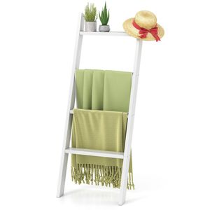 Costway 4-Tier Wall Leaning Blanket Ladder Wood Blankets Holder Rack Bathroom Living White