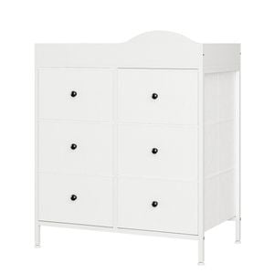 Ufurniture Changing Table Dresser Storage Cabinet with 6 Fabric Drawers & Adjustable Legs White
