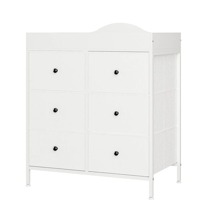 Ufurniture Changing Table Dresser Storage Cabinet with 6 Fabric Drawers & Adjustable Legs White