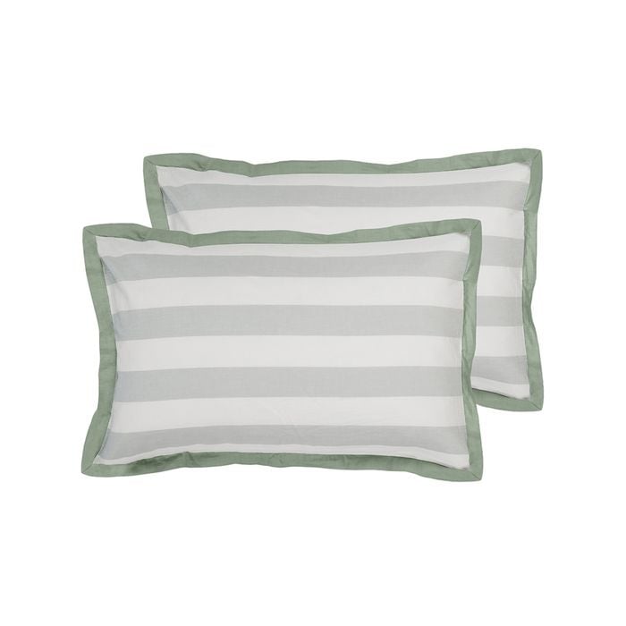 Ecology Horizon Pillowcase Pair Size 73 x 48cm Blue/White/Sage Bedding