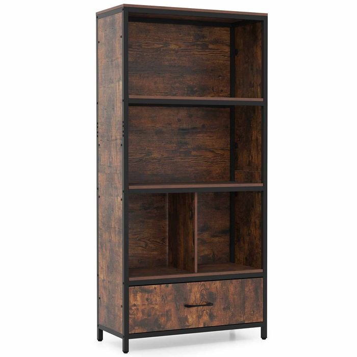 Costway 5-tier Bookshelf Industrial Wooden Cabinet 4 Compartment