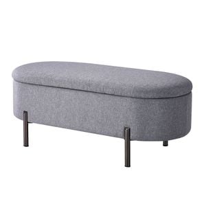 Oikiture Ottoman Storage Bench Oval Foot Stool Linen Grey