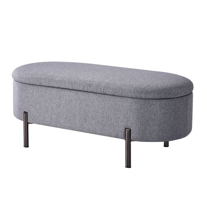 Oikiture Ottoman Storage Bench Oval Foot Stool Linen Grey