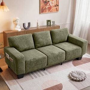Advwin 225cm 3 Seater Sofa Large Chenille Lounge Couch w/ storage pockets Green