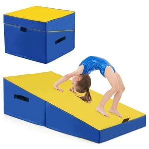 Costway 2-fold Gymnastics Yoga Mat Floor Exercise Tumbling Mat Pvc Leather Yellow