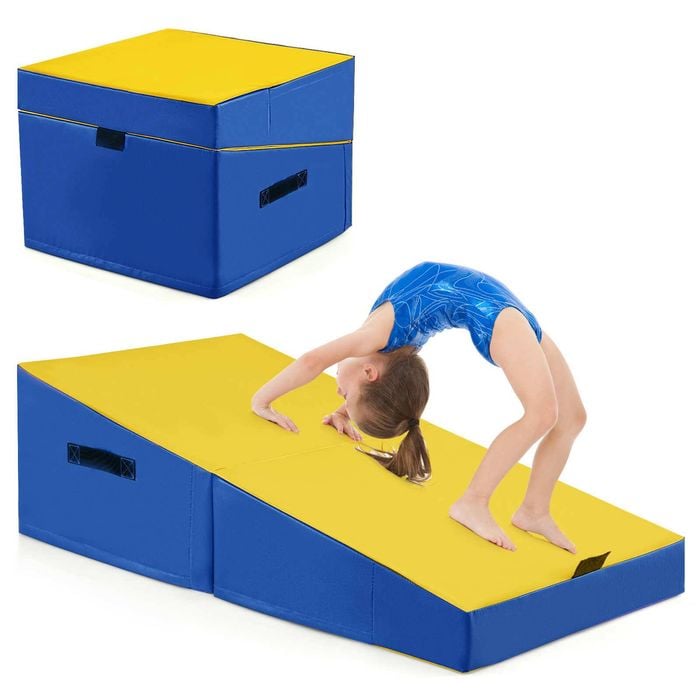 Costway 2-fold Gymnastics Yoga Mat Floor Exercise Tumbling Mat Pvc Leather Yellow
