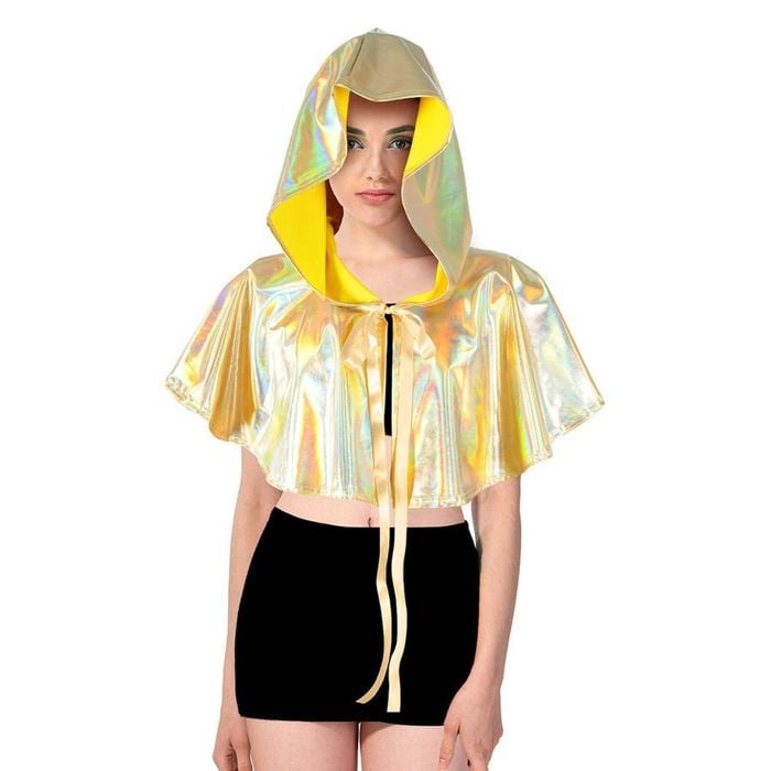 Adult Iridescent Metallic Mini Hooded Cape Halloween Gold/Yellow