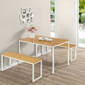 Zinus Louis Dining Table With Two Benches - 3 Piece Dining Table Set - White