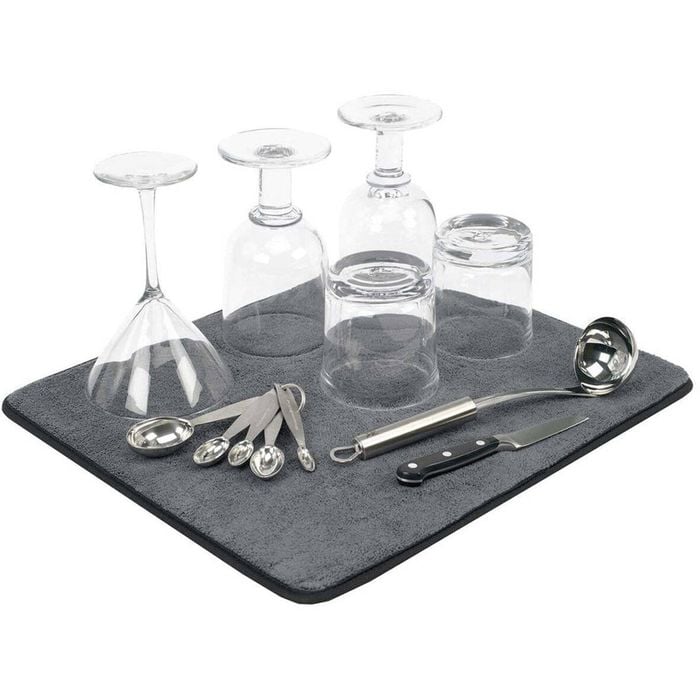 Madesmart Fabric 46cm Small Dish Drying Mat Kitchen Plate/Glass Drainer Pad Grey