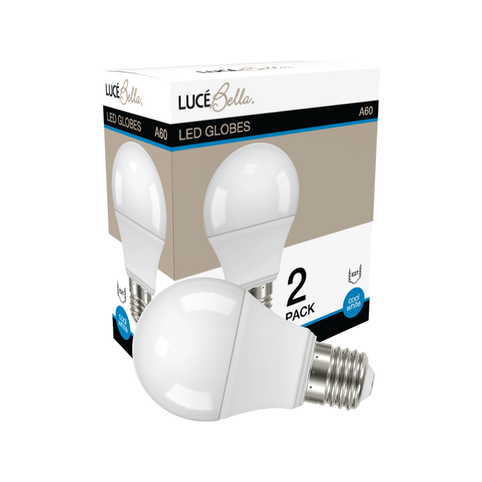 Luce Bella A60 E27 LED 1500lm Cool White 14W Globe - 2 Pack