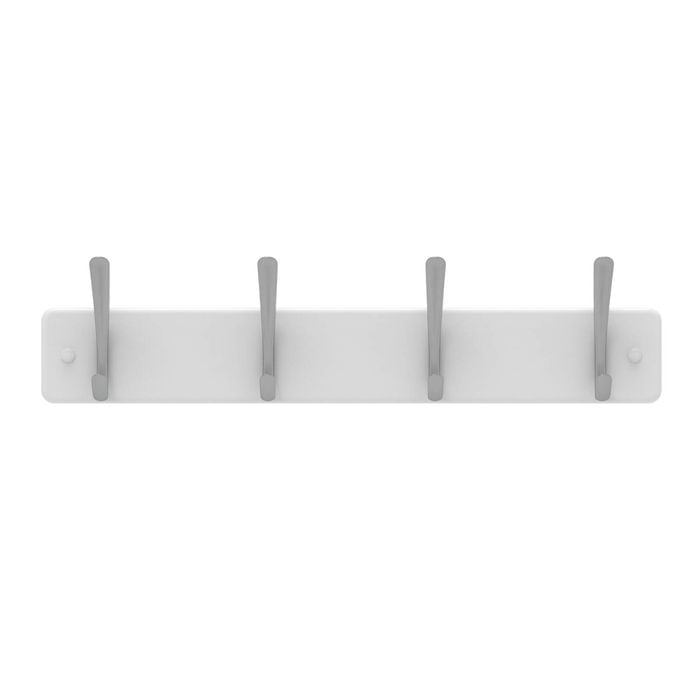 Mode 4 Brushed Nickel Hooks On White Board Hat And Coat Rack