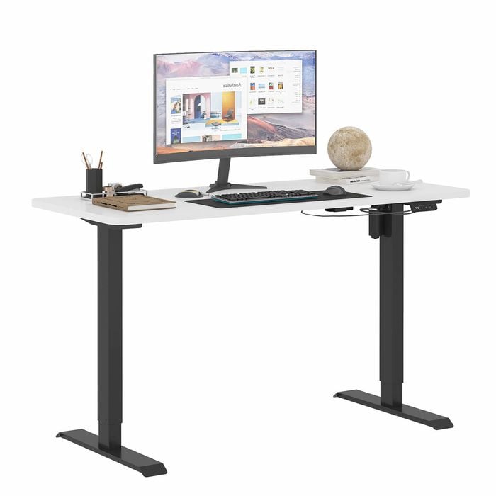 Advwin Standing Desk Electric Height Adjustable 120x60cm White Desktop Black Frame