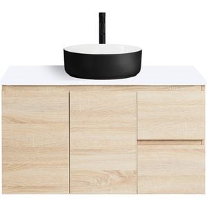 CIBO 900mm Nordic Coast Veneer Wall Hung Bathroom Vanity With Black And White Basin