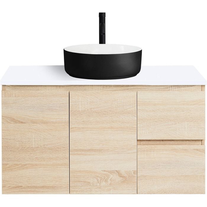 CIBO 900mm Nordic Coast Veneer Wall Hung Bathroom Vanity With Black And White Basin